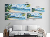 Serene Coastal Landscape Framed Canvas Print - Vibrant Hawaii Art, Nautical Beach Wall Decor, Panoramic Ocean Painting, Living Room Art