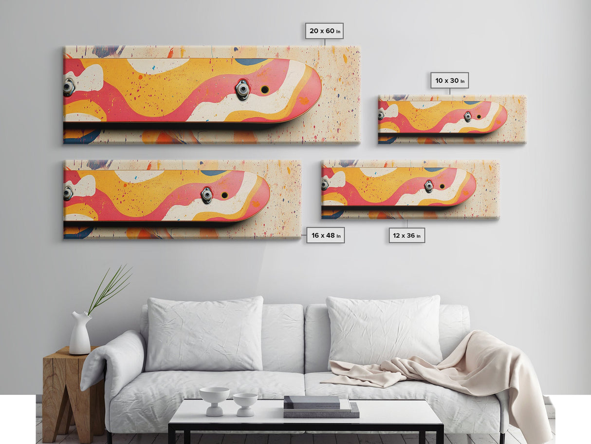 Vibrant Pop Art Skateboard Canvas Print - Abstract Graffiti Wall Art, Retro Colorful Teen Room Decor, Urban Bedroom Accent Piece