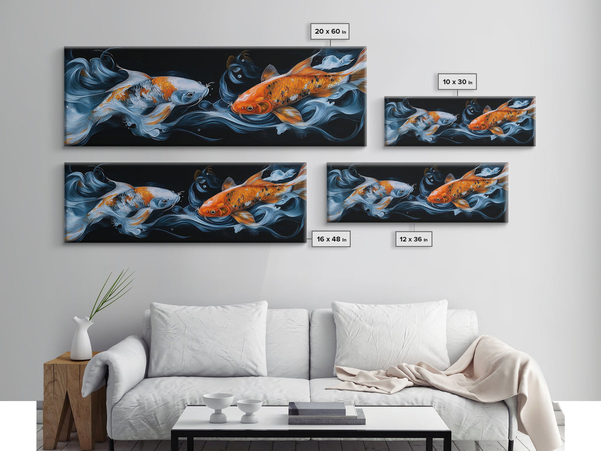 Dual Koi Serenity Canvas Print, Zen Wall Art, Coastal Wall Art, Rustic Decor, Teal Wall Art, Nautical Painting, Above Sofa Art