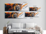 Vibrant Lion Abstract Framed Canvas Print, Lion Wall Art, Colorful Painting, Rustic Wall Art, Gift Idea, Above Couch Art, Living Room Decor