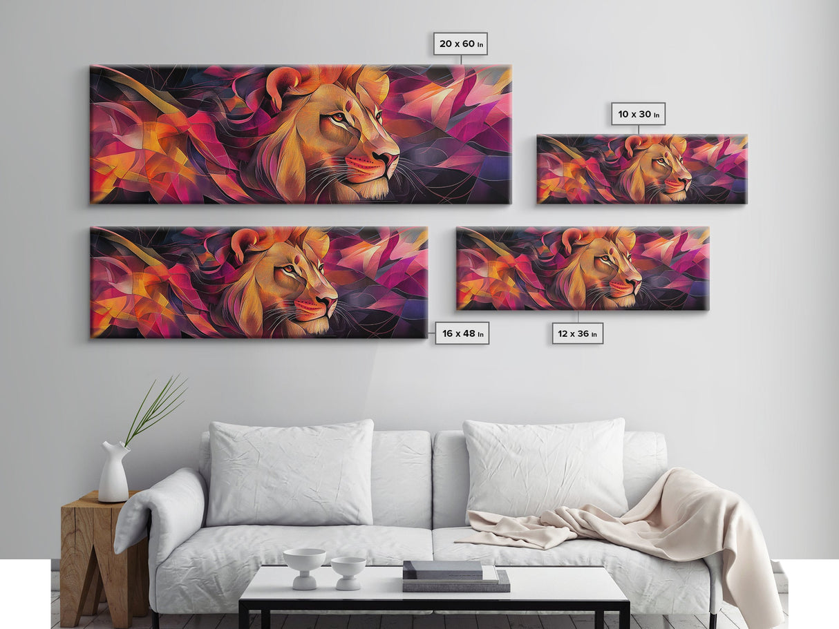 Majestic Lion Glow Framed Canvas Print, Vibrant Wall Art, Rustic Painting, Bedroom Decor, Gift Idea, Above Couch Art, Living Room Art