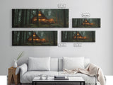 Warm Forest Cabin Framed Canvas Print, Rustic Decor Wall Art, Cozy Woodland Scene Painting, Moody Autumn Landscape, Living Room Art Piece