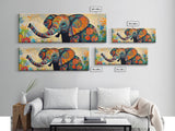 Elephant Wall Art Canvas Print with Colorful Abstract Design, Whimsical Art, African Art, Gift Idea, Bedroom Art, Farmhouse Decor