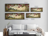 Framed Canvas Print Cherries Wall Art Panoramic Rustic Decor Living Room Horizontal Landscape Art Farmhouse Gift Idea Painting