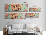 Skull Art with Wildflower Motif Framed Canvas Print, Botanical and Whimsical Wall Art Gift Idea, Rustic and Moody Decor Living Room Art