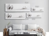 Rustic Farmhouse Framed Canvas Print, Black and White Landscape Art, Above Sofa Wall Art Minimalist Living Room Country Decor
