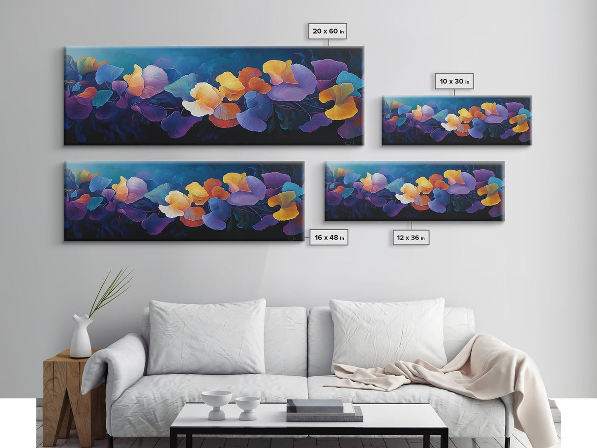 Botanical Canvas Print Floral Nature Art Extra Wide Pastel Decor Minimalist Horizontal Boho Bedroom Wall Art Above Couch Design