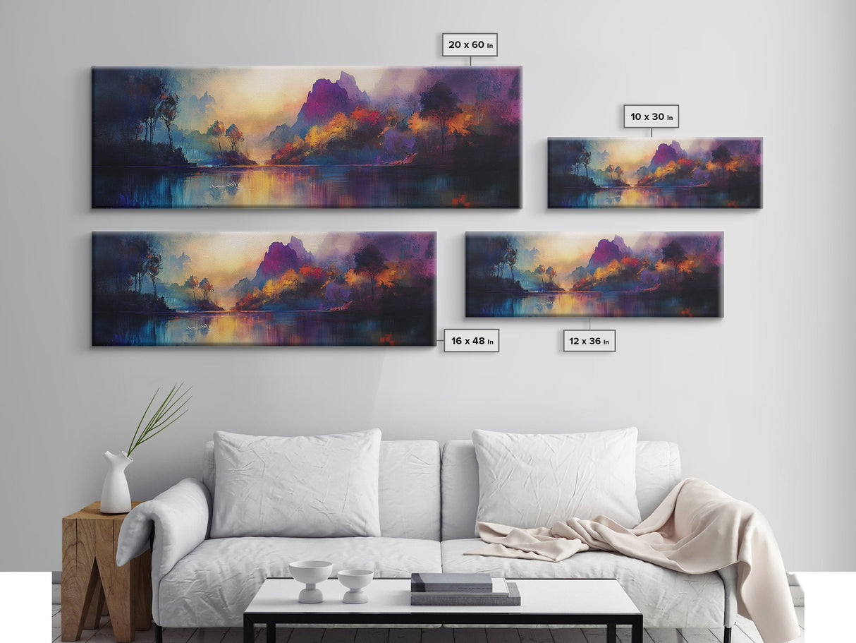 Dreamy Canvas Print Fall Landscape Art Mountain Mist Moody Panoramic Rustic Above Couch Extra Wide Wall Art Bedroom Decor