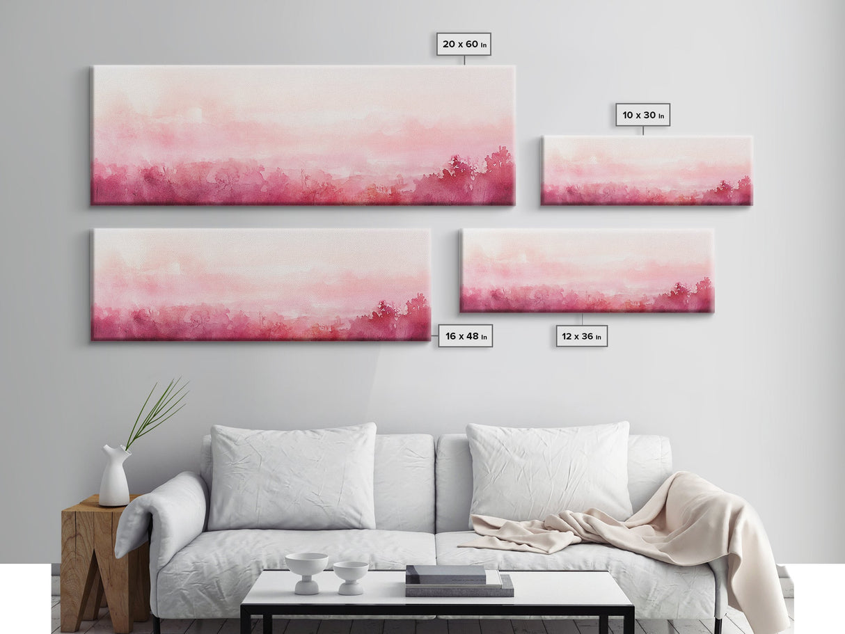 Light Pink Canvas Print Abstract Landscape Painting Horizontal Pastel Minimalist Boho Living Room Art Wabi Sabi Modern Wall Decor