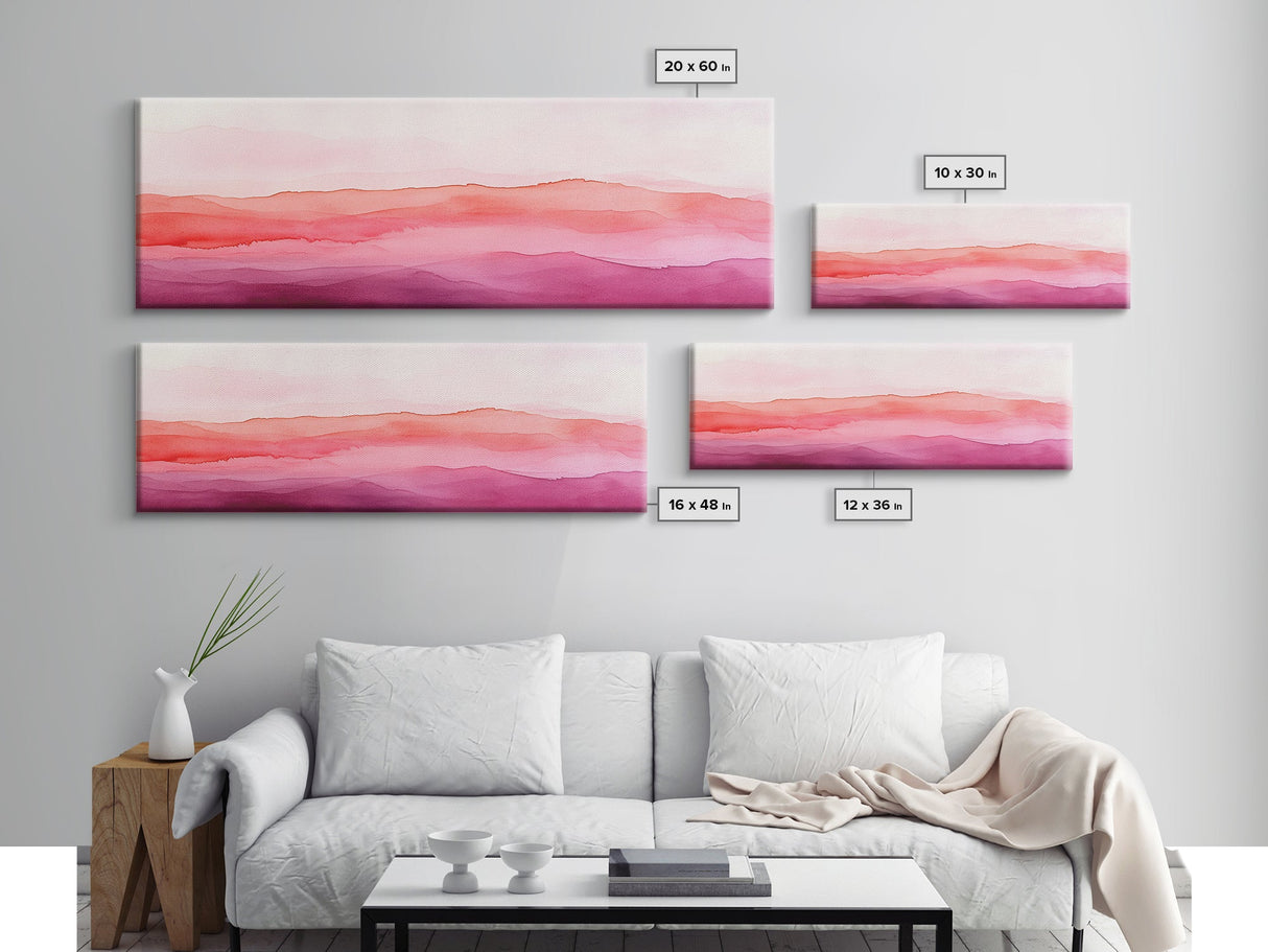 Horizontal Canvas Print Abstract Pink Landscape Extra Wide Moody Art Minimalist Wabi Sabi Bedroom Wall Decor Living Room Pastel