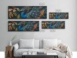 Blue Peacock Framed Canvas Print Chinoiserie Style Mosaic Wall Art Boho Rustic Decor Living Room Feature Art Print
