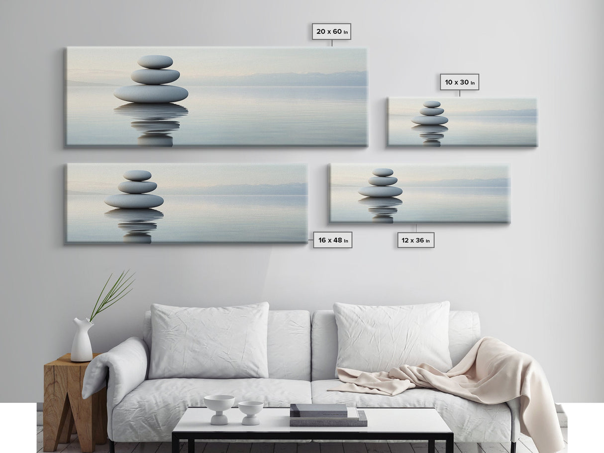 Zen Inspired Framed Canvas Print Minimalist Art Stacked Stones Calming Wabi Sabi Style Living Room Decor Neutral Wall Art