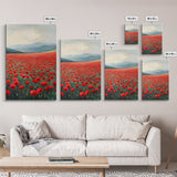 Scenic Poppy Field Framed Canvas Print, Rustic Landscape Painting, Bedroom Art, Farmhouse Wall Decor, Extra Wide Rustic Art