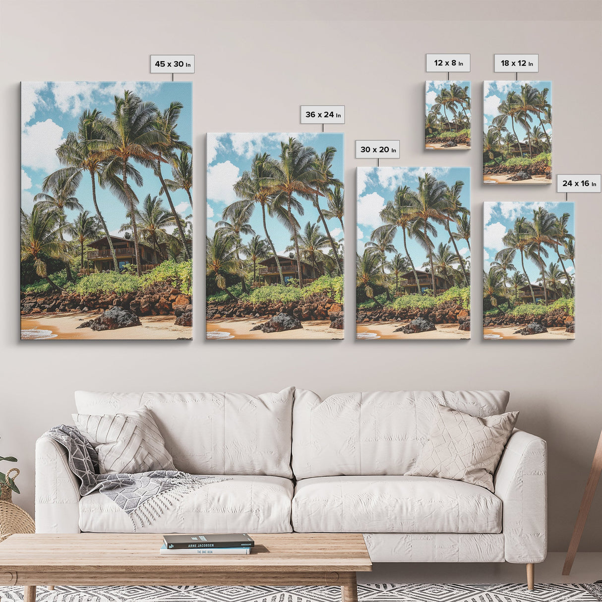 Tropical Beach House Canvas Print – Hawaii Art Coastal Landscape, Rustic Nautical Decor, Seaside Living Room Framed Wall Art