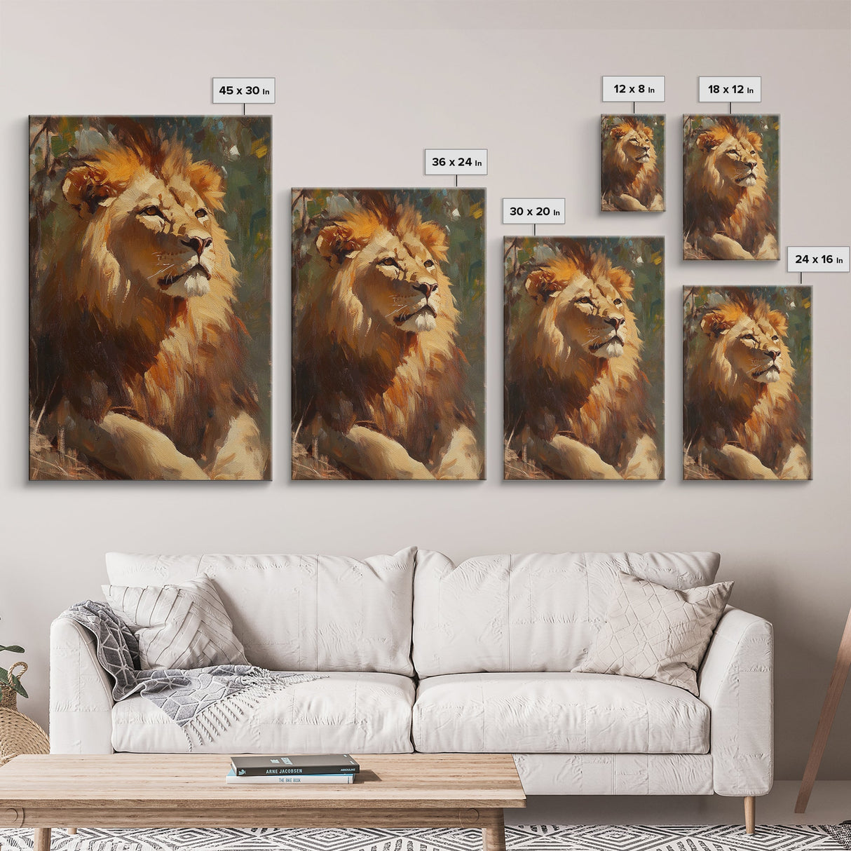 Regal Lion Oil Painting Framed Canvas Print – Rustic Decor Wall Art, African Lion Wildlife, Above Couch Art, Bold Statement Piece