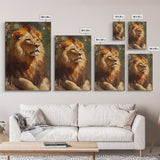 Regal Lion Oil Painting Framed Canvas Print – Rustic Decor Wall Art, African Lion Wildlife, Above Couch Art, Bold Statement Piece