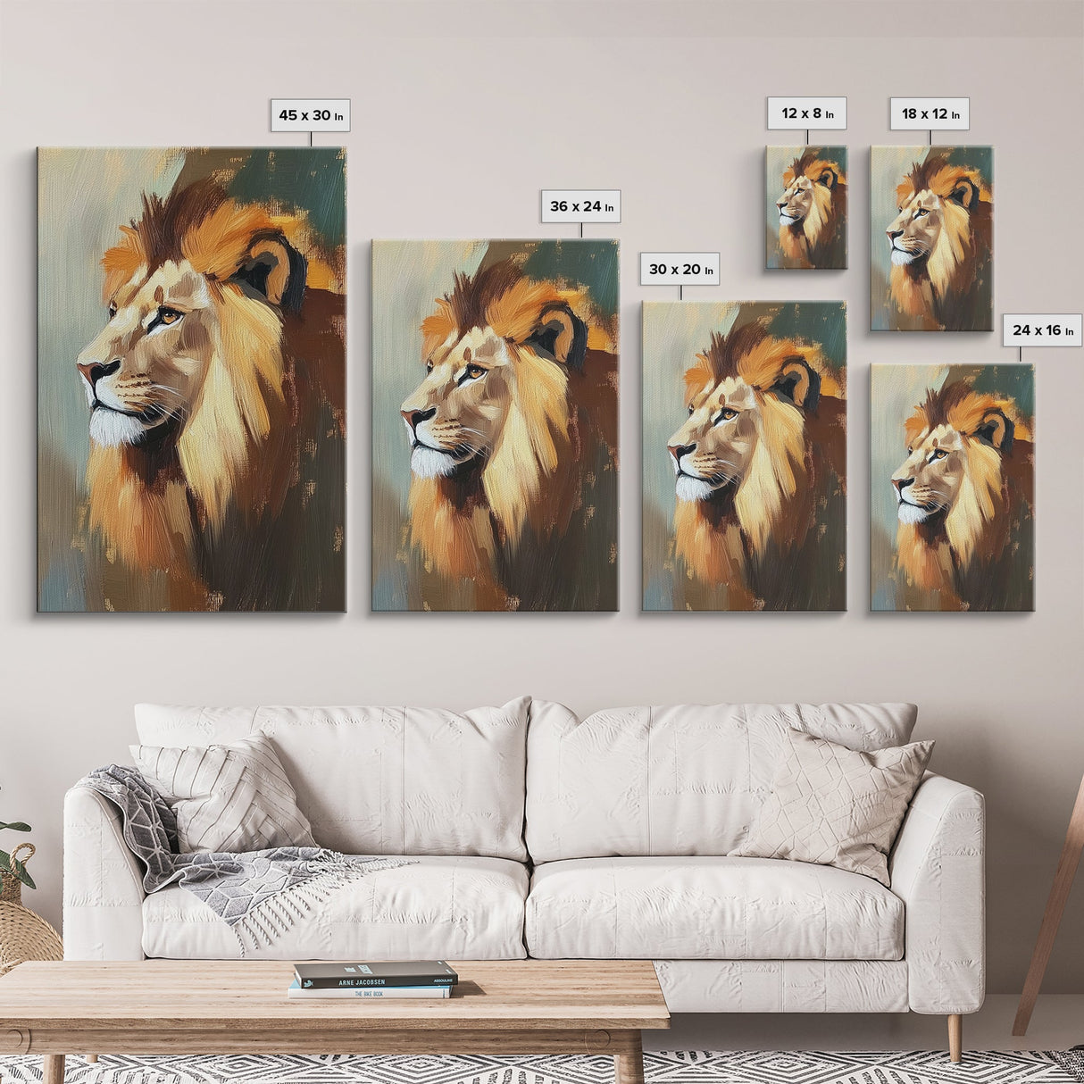Lion Profile Oil Painting Framed Canvas Print – African Inspired Wildlife Art, Rustic Decor Above Bed Wall Art, Gift Idea Living Room