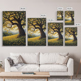 Vibrant Meadow Tree Canvas Print Rustic Wall Art Wildflower Landscape Painting Living Room Artwork Above Sofa Art Fall Decor