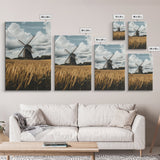 Wheat Field Windmill Framed Canvas Print Rustic Farmhouse Artwork Windmill Wall Art Minimalist Landscape Wall Decor Living Room Art