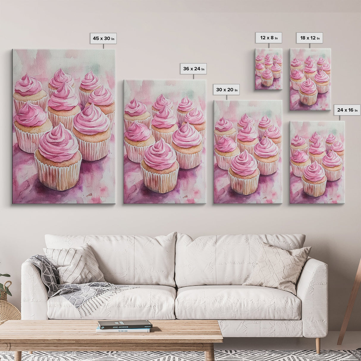Pink Cupcake Art Canvas Print Kitchen Decor Dessert Illustration Rustic Artwork Food Review Kitchen Art Gift Idea For Her