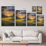 Golf Sunset Canvas Print, Scenic Landscape Painting, Farmhouse Living Room Art, Horizontal Rustic Decor, Gift Idea for Him