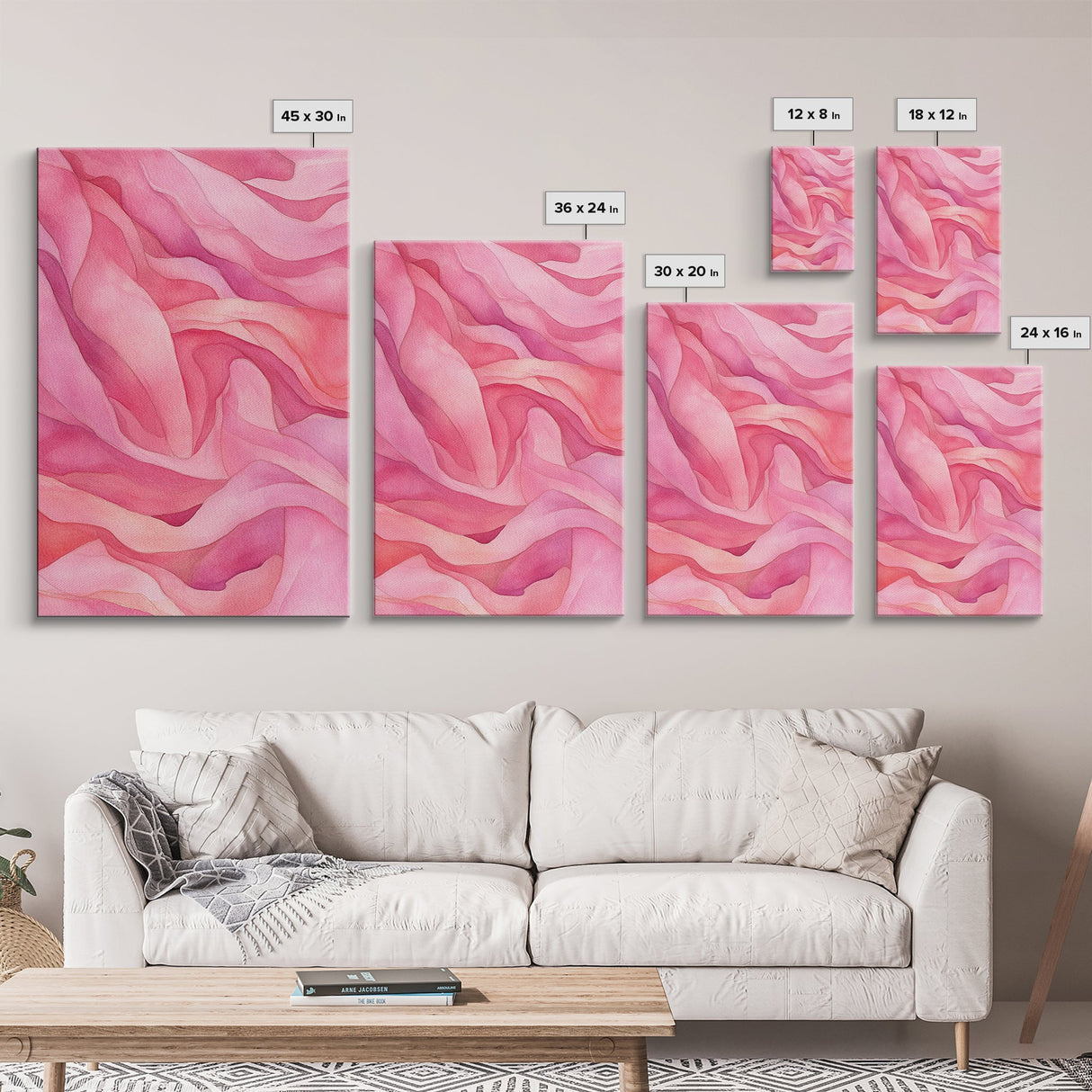 Flowing Abstract Pink Wave Art Framed Canvas Print | Feminine and Minimalist Bedroom or Living Room Aesthetic | Whimsical Art Decor