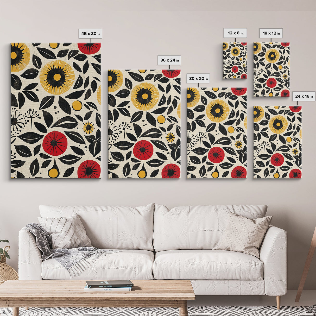 Modern Botanical Framed Canvas Print, Wildflower Pattern Wall Art, Vibrant Floral Art, Living Room Decor, Extra Wide Rustic Decor