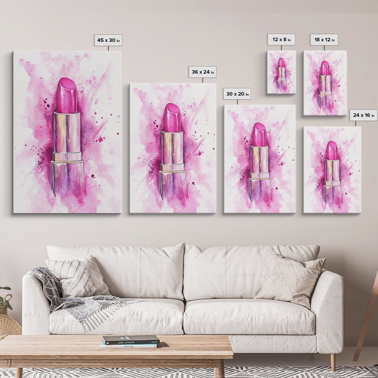 Pink Lipstick Canvas Print Whimsical Art Pink Abstract Artwork Living Room Wall Art Wabi Sabi Painting Light Pink Dorm Decor