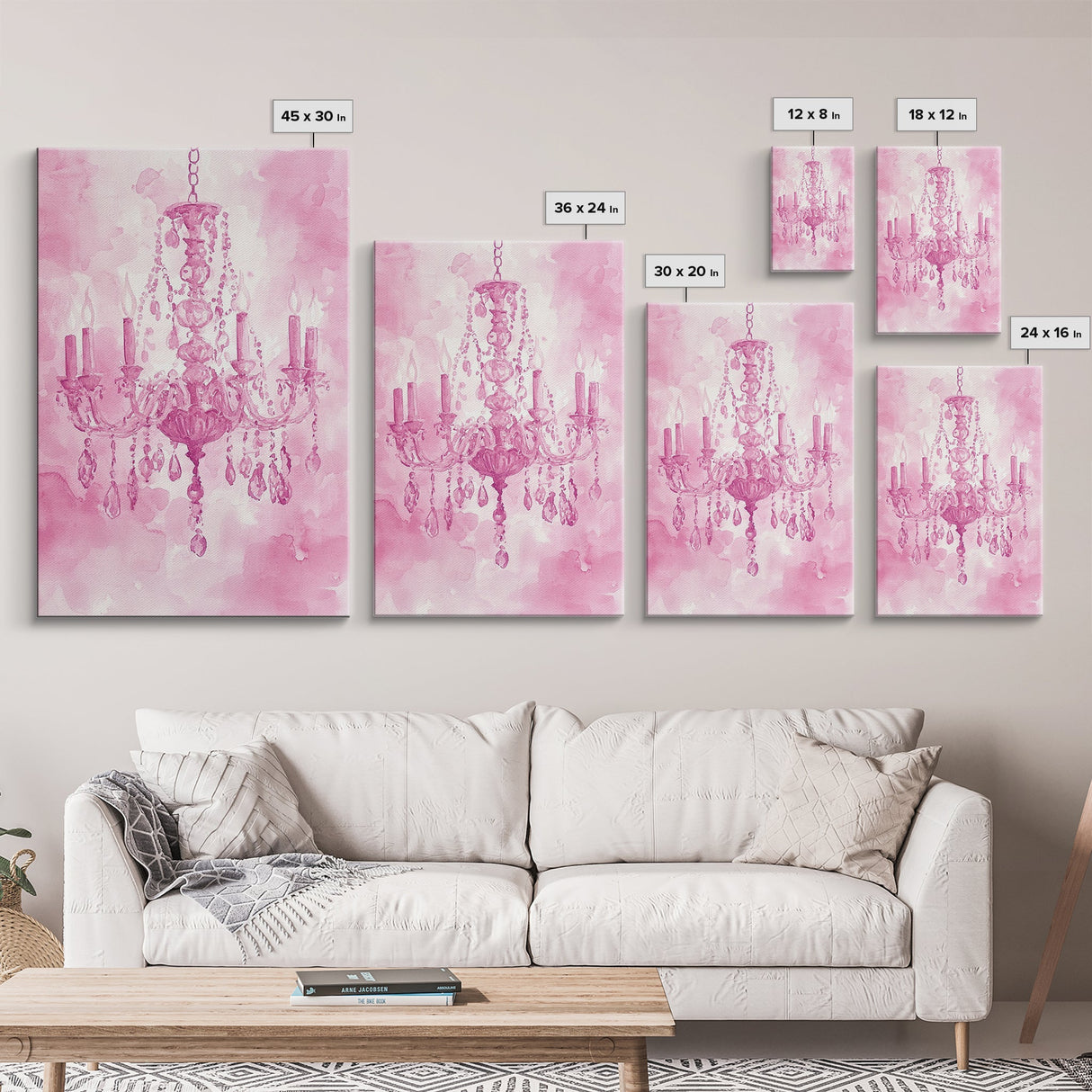 Pink Crystal Chandelier Canvas Print | Romantic Light Decor | Rustic Wall Art | Elegant Bedroom Art | Above Bed Wall Art | Farmhouse Decor