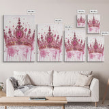 Regal jeweled crown painting featuring framed canvas print, moody art, pink wall art for dorm, unique goddess art print decor