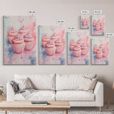 Pink frosted cupcake painting on framed canvas print, whimsical art, food review kitchen art, living room art, guest room decor