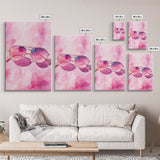 Stylish pink sunglasses painting featuring framed canvas print, pink wall art, boho art, above sofa art, modern living room decor