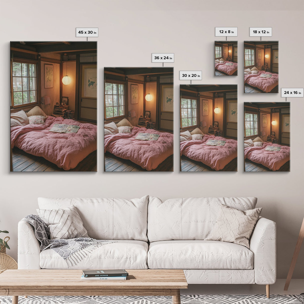 Minimalist Japanese Bedroom Art Canvas Print Wabi Sabi Home Decor Pink Cozy Wall Art Framed Living Room Art Piece Modern Gift