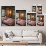 Minimalist Japanese Bedroom Art Canvas Print Wabi Sabi Home Decor Pink Cozy Wall Art Framed Living Room Art Piece Modern Gift