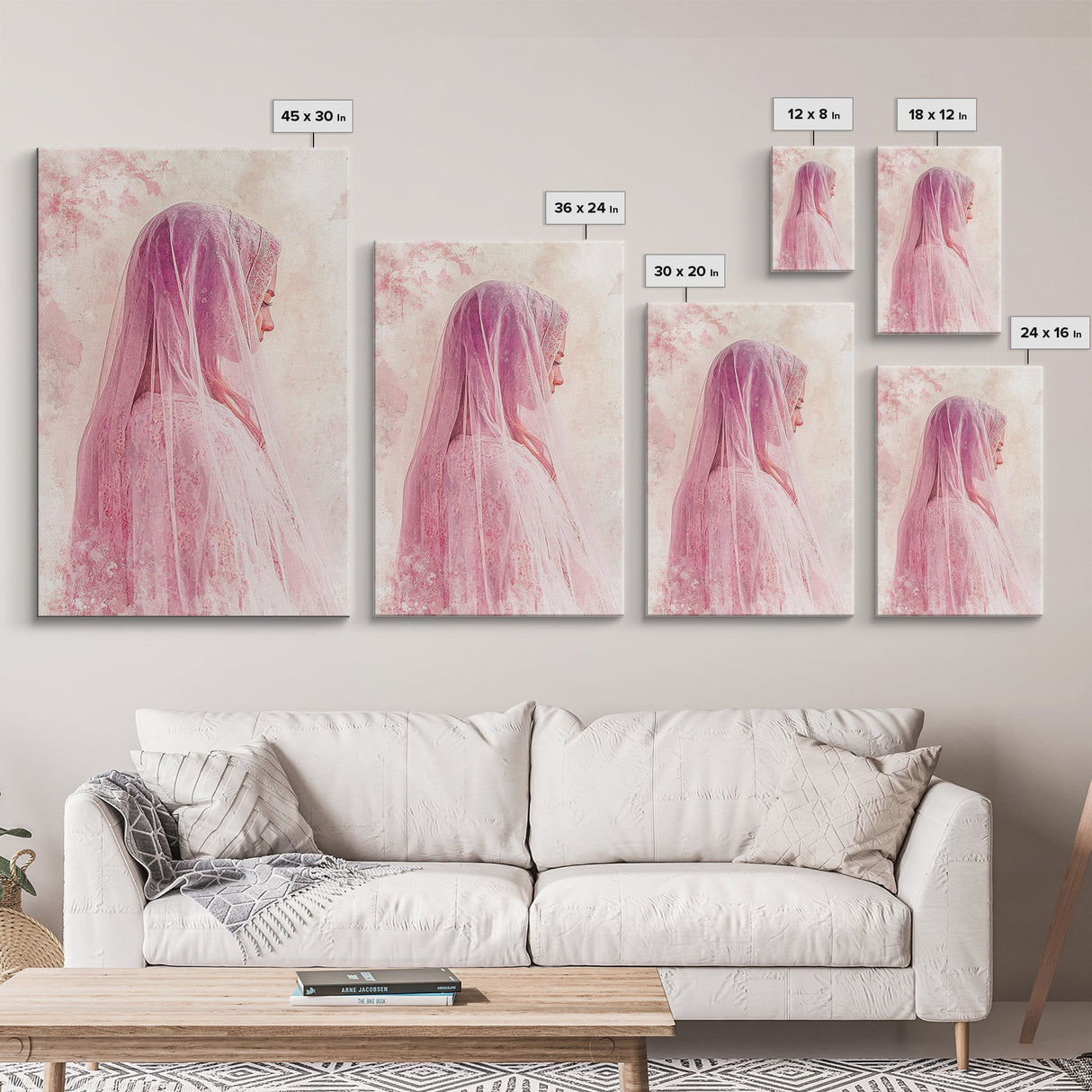 Feminine Veil Portrait Canvas Print Light Pink Wall Art Afrocentric Wall Art Moody Art Living Room Decor Romantic Room Aesthetic