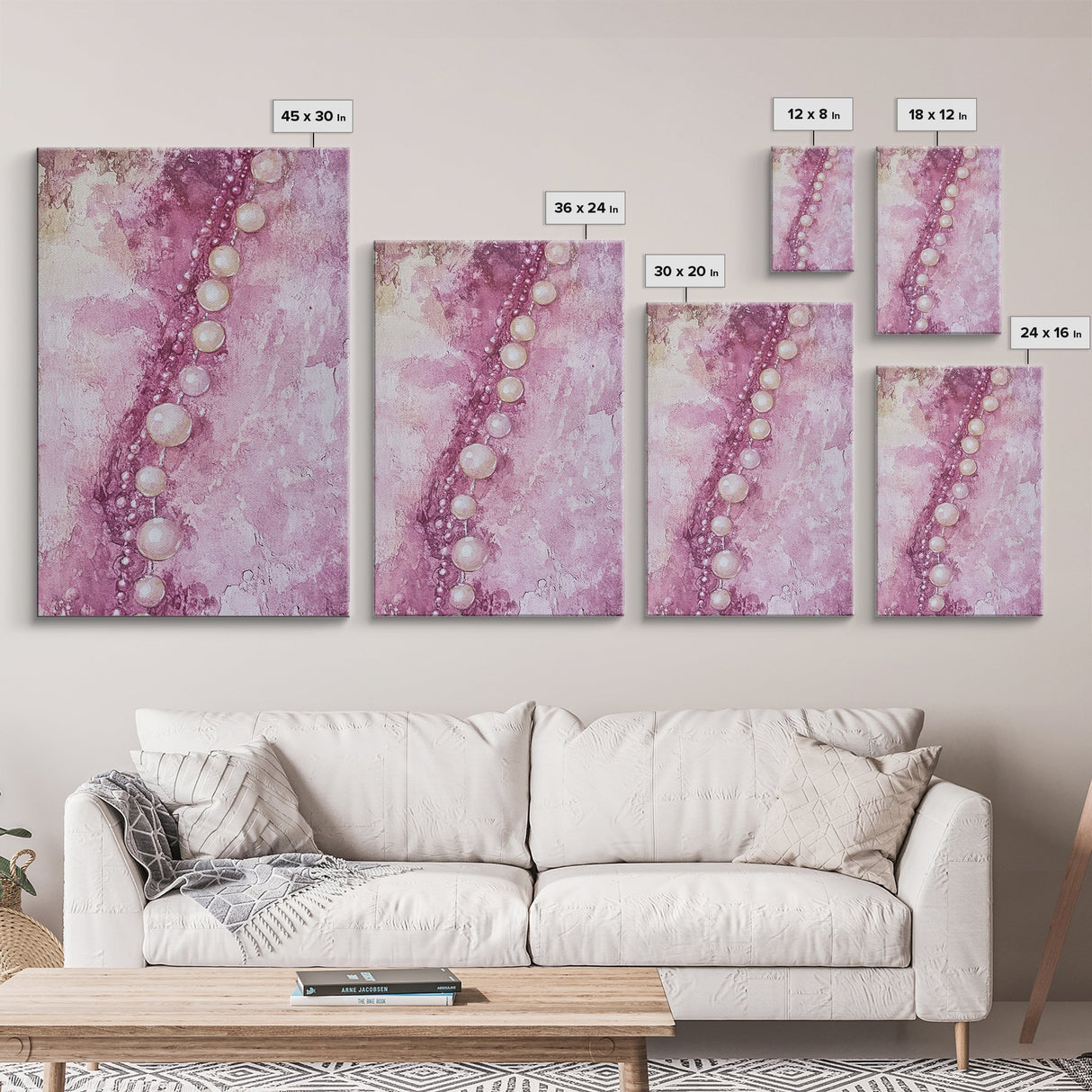 Pearlescent Beads Abstract Canvas Print Light Pink Wall Art Vertical Artwork Minimalist Decor Original Painting Bedroom Art
