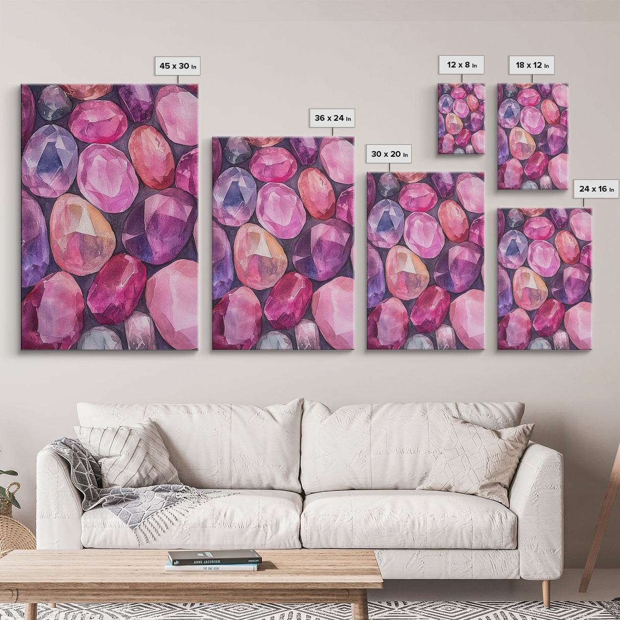 Gemstone Painting Canvas Print Vibrant Abstract Art Geometric Wall Art Pink Orange Wall Art Living Room Decor Modern Aesthetic