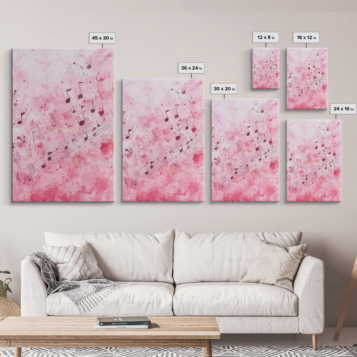 Pink Musical Notes Canvas Print, Whimsical Art, Music Lover Gift, Pink Wall Art for Dorm, Light Pink Wall Art, Artistic Decor, Living Room Art