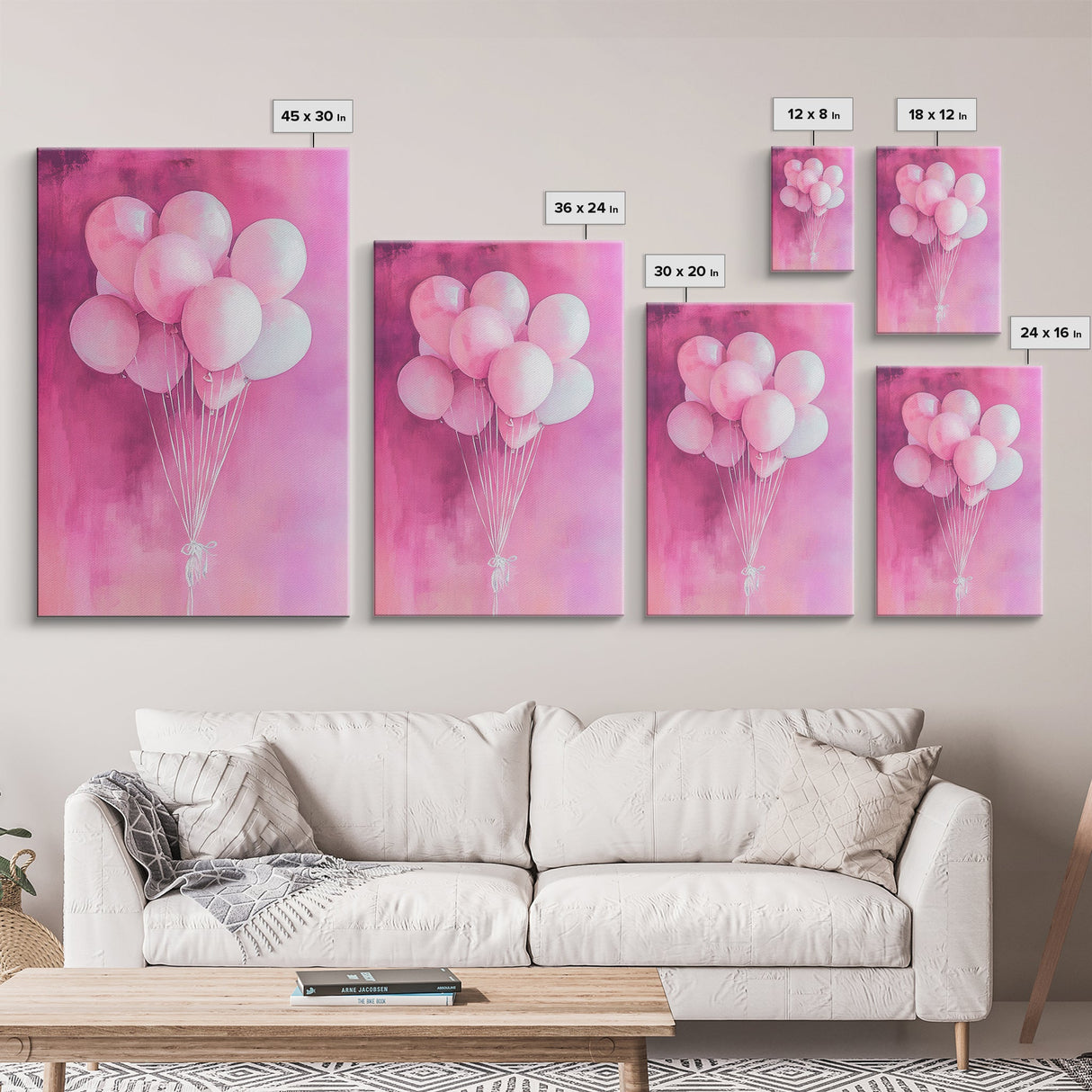 Pink Balloons Canvas Print, Whimsical Art, Pink Abstract Art, Party Wall Art, Light Pink Wall Art, Living Room Art, Artistic Decor, Gift Idea