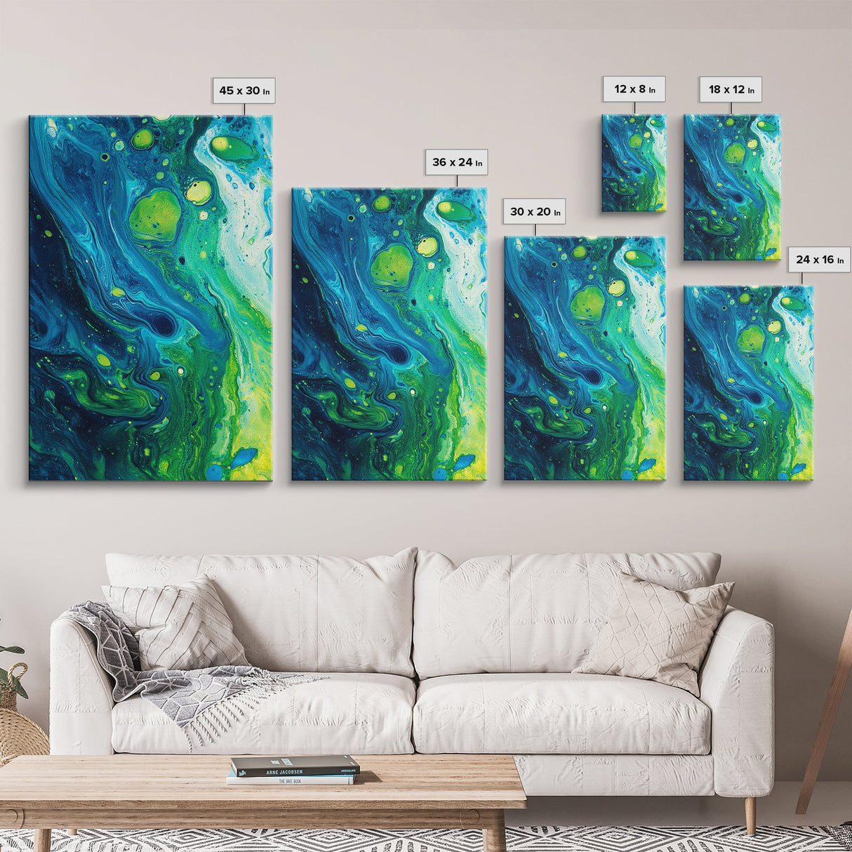 Blue and Green Abstract Canvas Print, Stunning Geometric Wall Art Ideal for Nautical Decor or Contemporary Above Couch Wall Art
