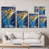 Splashing Olive Martini Canvas Print with Vibrant Cocktail Art, Perfect Bar Decor and Kitchen Wall Art Statement Piece
