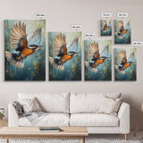 Blue Kingfisher Bird Canvas Print | Vibrant Nature Painting Wall Art | Wildlife Rustic Art Above Sofa | Whimsical Bird Original Artwork