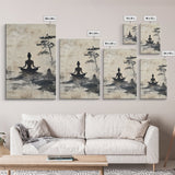 Serenity Silhouette Canvas Print Featuring Pine Tree Art, Rustic Neutral Zen Wall Art, Wabi Sabi Minimalist Decor for Peaceful Living
