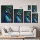 Vibrant Peacock Portrait Framed Canvas Print | Bold Peacock Wall Art | Tropical Bird Painting | Exotic Animal Art | Gift Idea