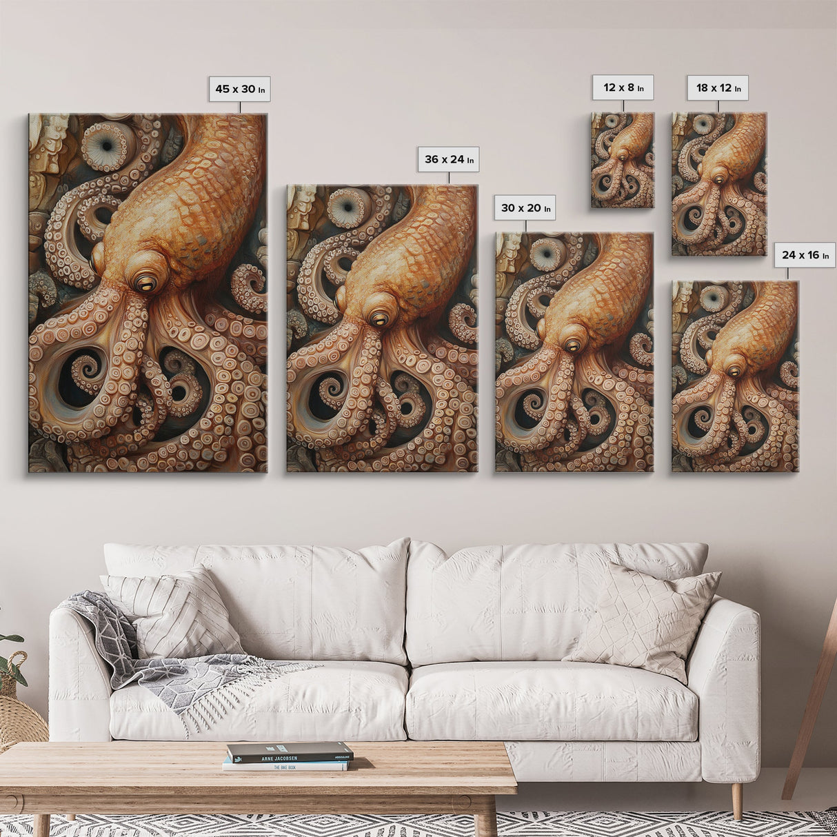 Octopus Tentacles Framed Canvas Print | Coastal Decor Ocean Art | Nautical Wall Art Above Sofa | Whimsical Octopus Painting Artwork
