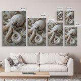 Octopus Art Framed Canvas Print with Intricate Nautical Decor and Ocean-Inspired Details, Rustic Coastal Wall Art Perfect Gift Idea
