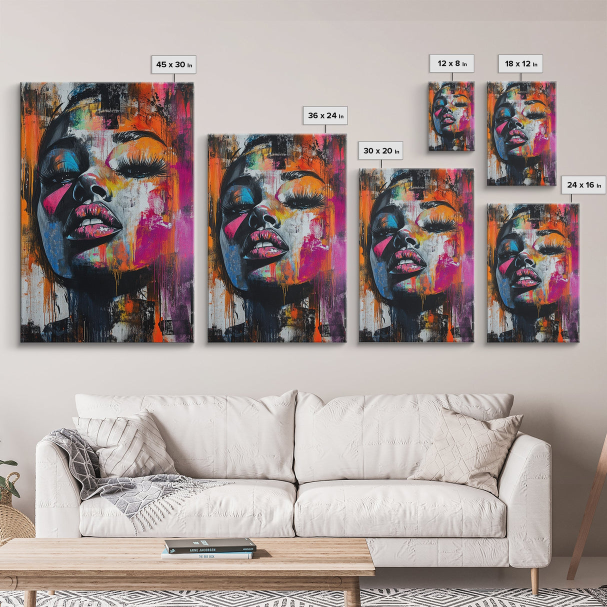 Vibrant Abstract Face Framed Canvas Print, Moody Woman Wall Art, Boho Living Room Decor, Gift Idea for Her, Unique Rustic Art