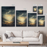 Landscape Painting Framed Canvas Print Featuring Sunset Over Autumn Forest with Dark Romantic Smoky Mountain Art and Rustic Decor