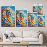 Energetic Surfboard Wave Canvas Print with Bold Abstract Coastal Painting and Nautical Decor for Extra Wide Wall Art Display