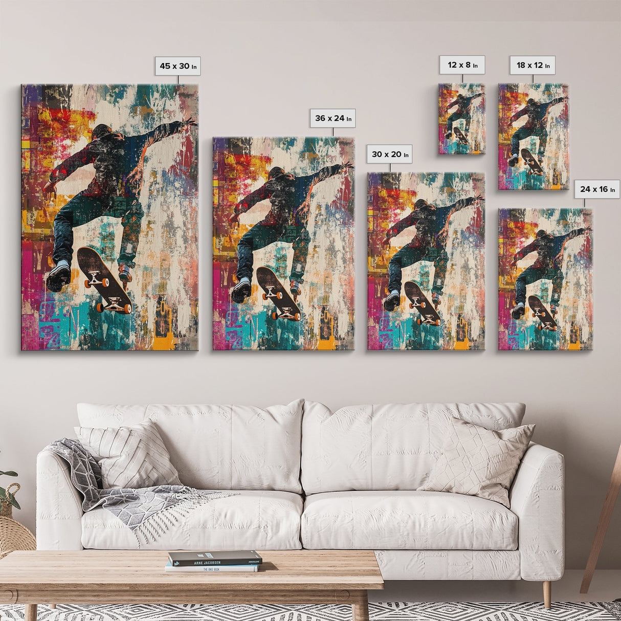 Urban Skater Canvas Print with Graffiti Wall Art and Street Style Design, Perfect for Modern Chicano Art Inspired Decor